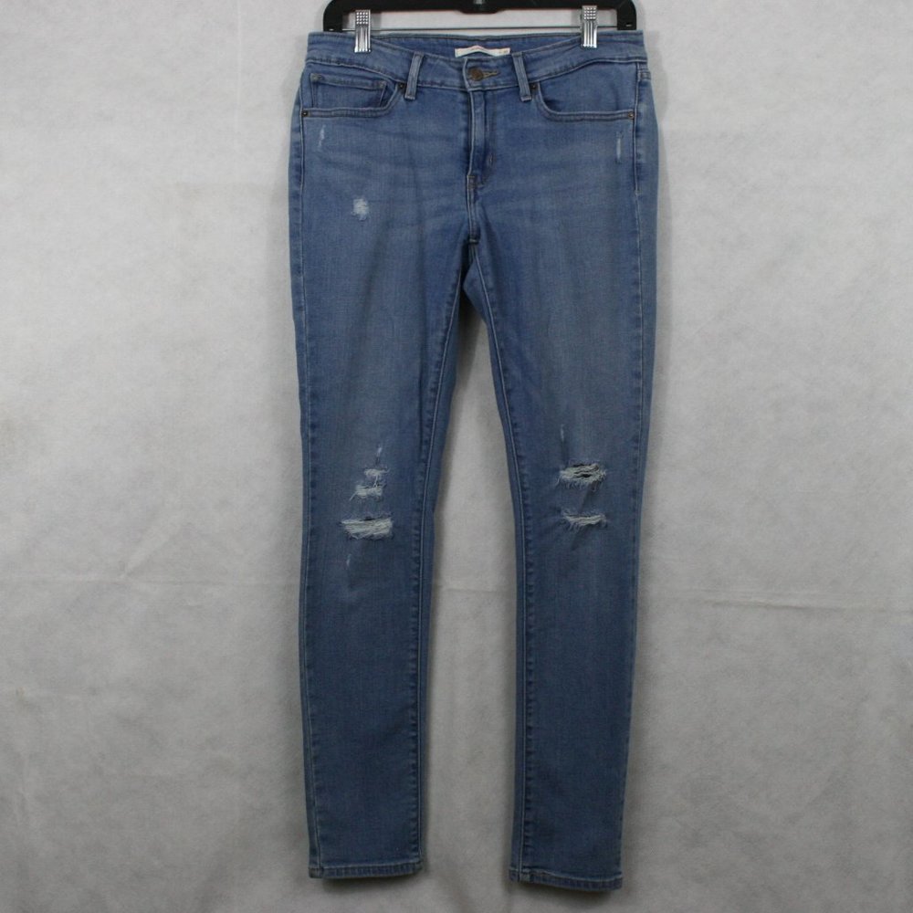 Levi Strauss 711 Skinny Blue Cotton Distressed & Torn Stretch Jeans SZ 30 EUC